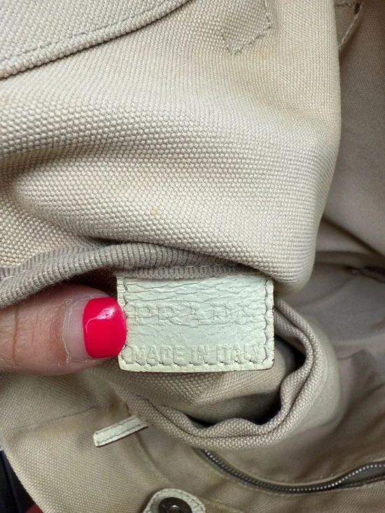 Prada Beige Canvas Shoulder Tote Bag Leather Corners and Handles - Picture 11 of 16